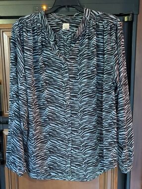 La Vie En Rose Blue Zebra-Print Long-Sleeve Blouse